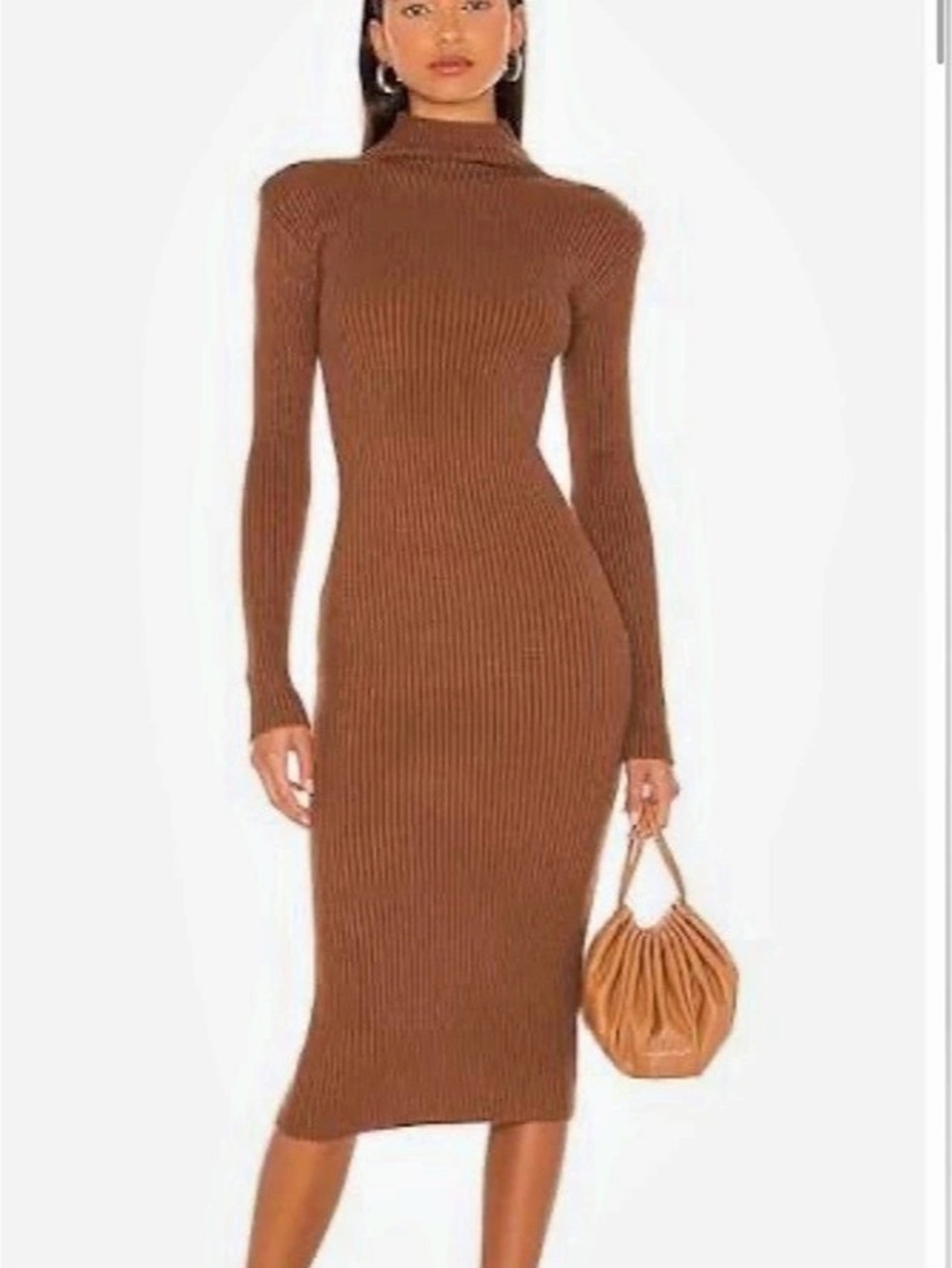 ASTR The Label Abilene Dress in Nutmeg - Brown Ribbed Turtleneck Midi Dress - Me